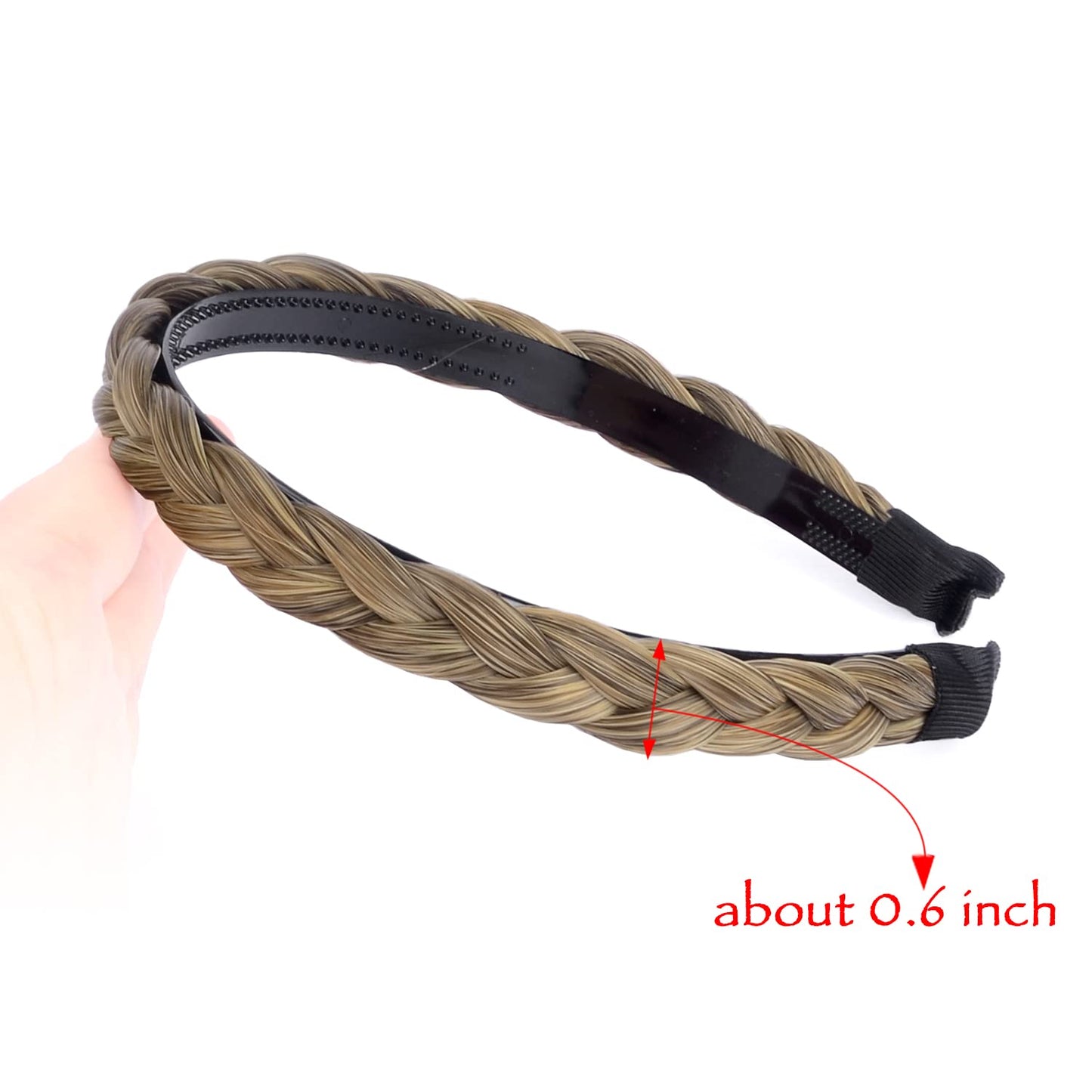 DIGUAN Width 0.6 inches Narrow Synthetic Hair Plaited Headband Braid With Teeth Hair Band Accessories for Women Girl (Dark Blonde)