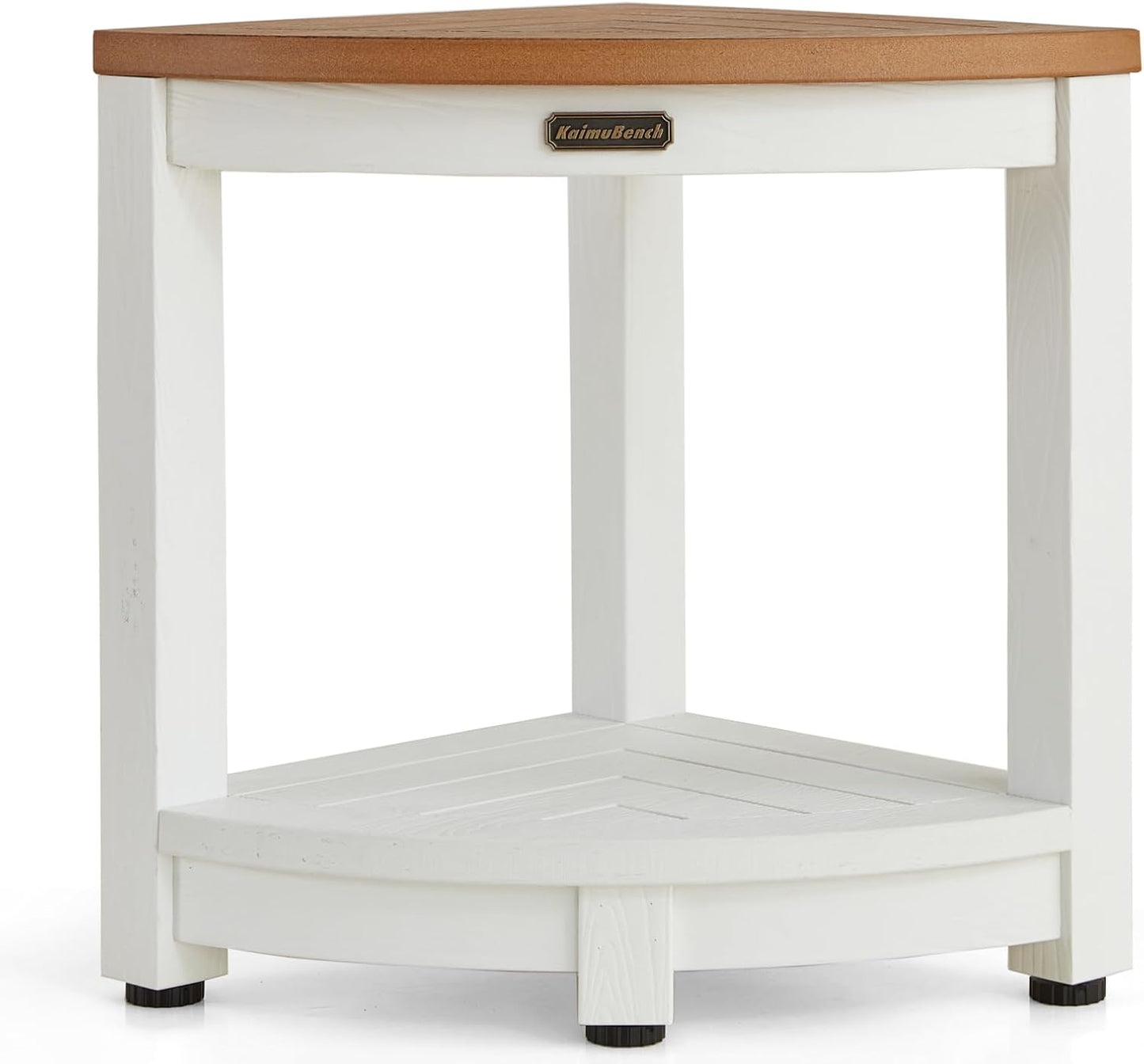 HDPS Corner Shower Stool for Shaving Leg, Waterproof Shower Bench Seat for Inside Shower, Poly Lumber Plastic Bath Shower Chair Seat, White+Brown, Weight Capacity 500LBS