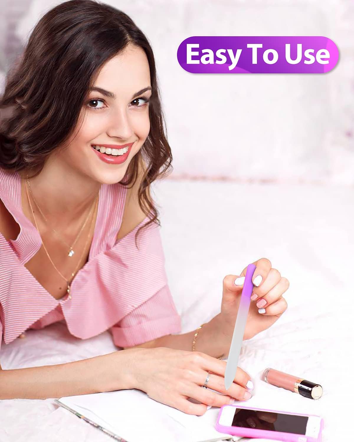 Glass Nail File and Nail Shiner, 4PC Crystal Nail File and Nano Glass Nail Buffer, Premium Set with Case, Professional Manicure Tool Fingernail Czech File for Natural Nail, Gift for Women and Girls