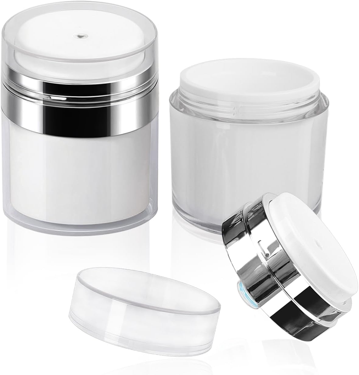 2Pack 100ml Airless Pump Jar - 3.5 Oz Moisturizer Pump Dispenser, Travel Lotion Container Vacuum Bottle for Skincare, Thick Moisturizer