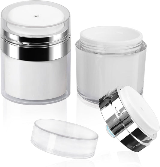 2Pack 100ml Airless Pump Jar - 3.5 Oz Moisturizer Pump Dispenser, Travel Lotion Container Vacuum Bottle for Skincare, Thick Moisturizer