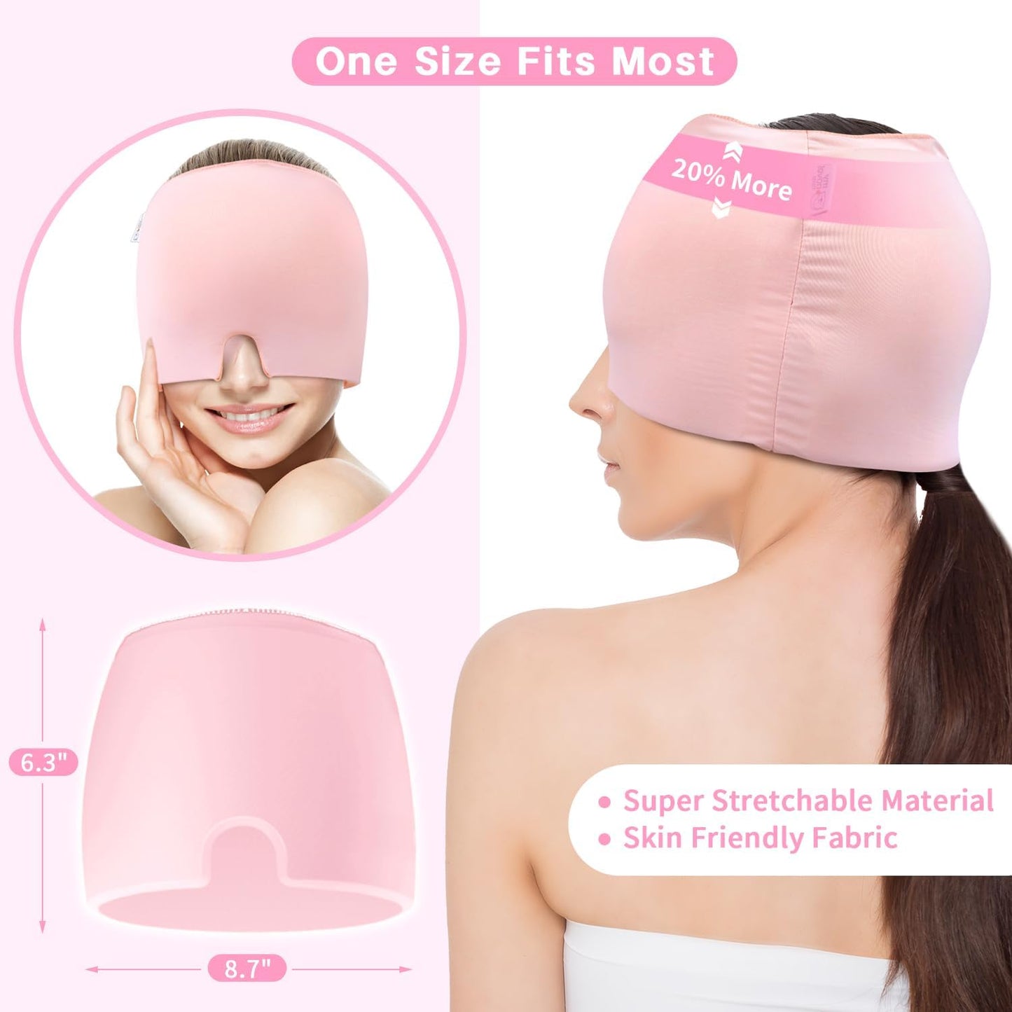 Migraine Relief Cap, Gel Cooling Eye Mask, Cooling Gel Relief 2 Pack Set, Hot/Cold Therapy, Cold Compress for Head, Headache Eyes Mask for Sinus, Puffy Eyes, Tension and Stress Relief