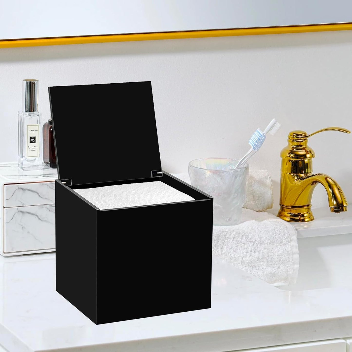 Face Towelettes Disposable Holder, Disposable Face Towel Container Acrylic, Facial Towels Storage Box, Black