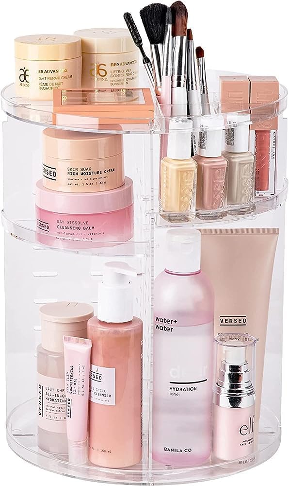 360 Rotating Makeup Organizer,Skincare Perfume Organizer,With Brush Holder Cosmetic Display Case Adjustable Detachable Shelves,Fits Bedroom Dresser or Countertop Multifunctional Cosmetic Holder