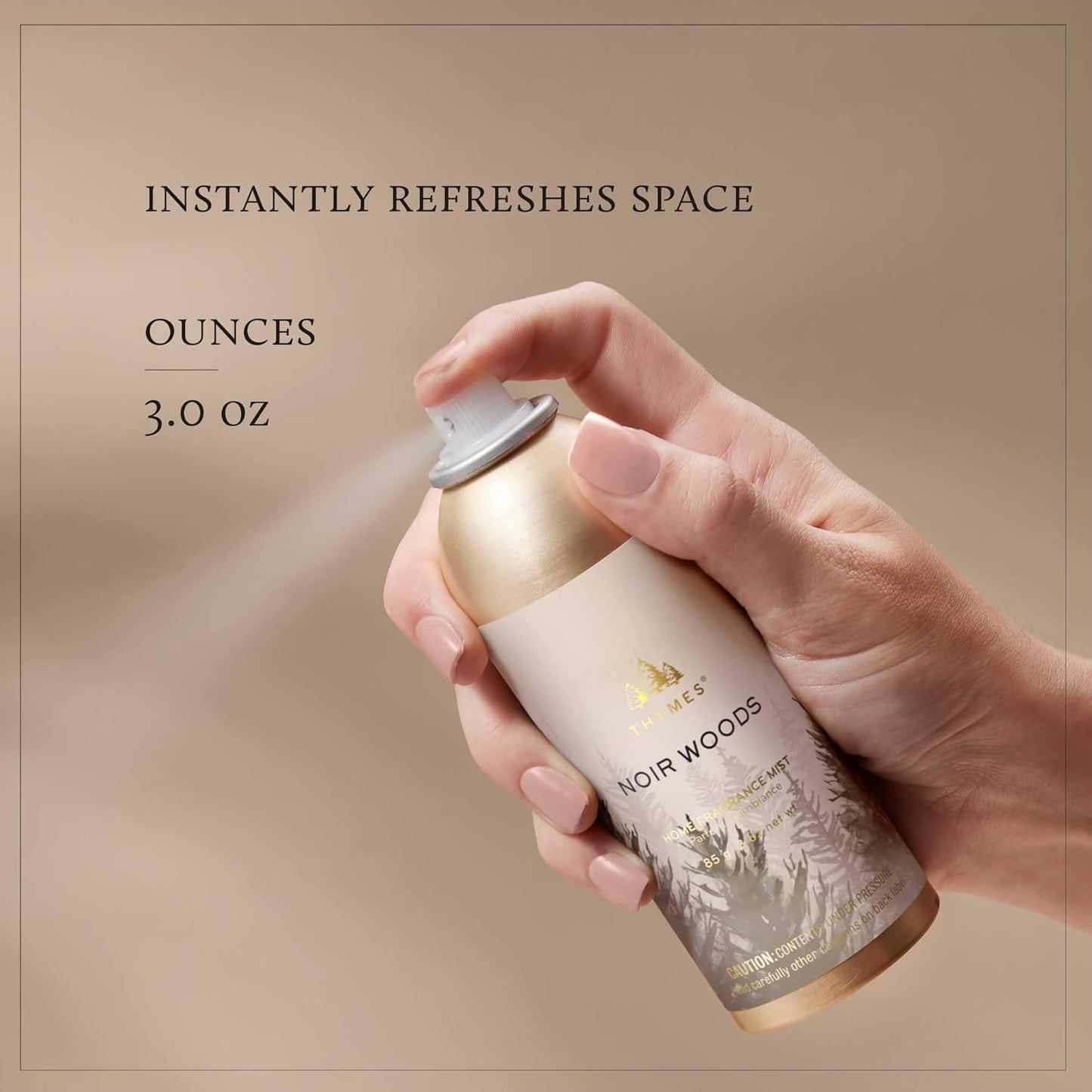 Thymes Home Fragrance Mist – Room Air Fresheners for Home Long Lasting – Air Freshener Spray – Scented Room Spray with Notes of Fresh Evergreen, Smoky Wood & Amber (Noir Woods, 3 oz)