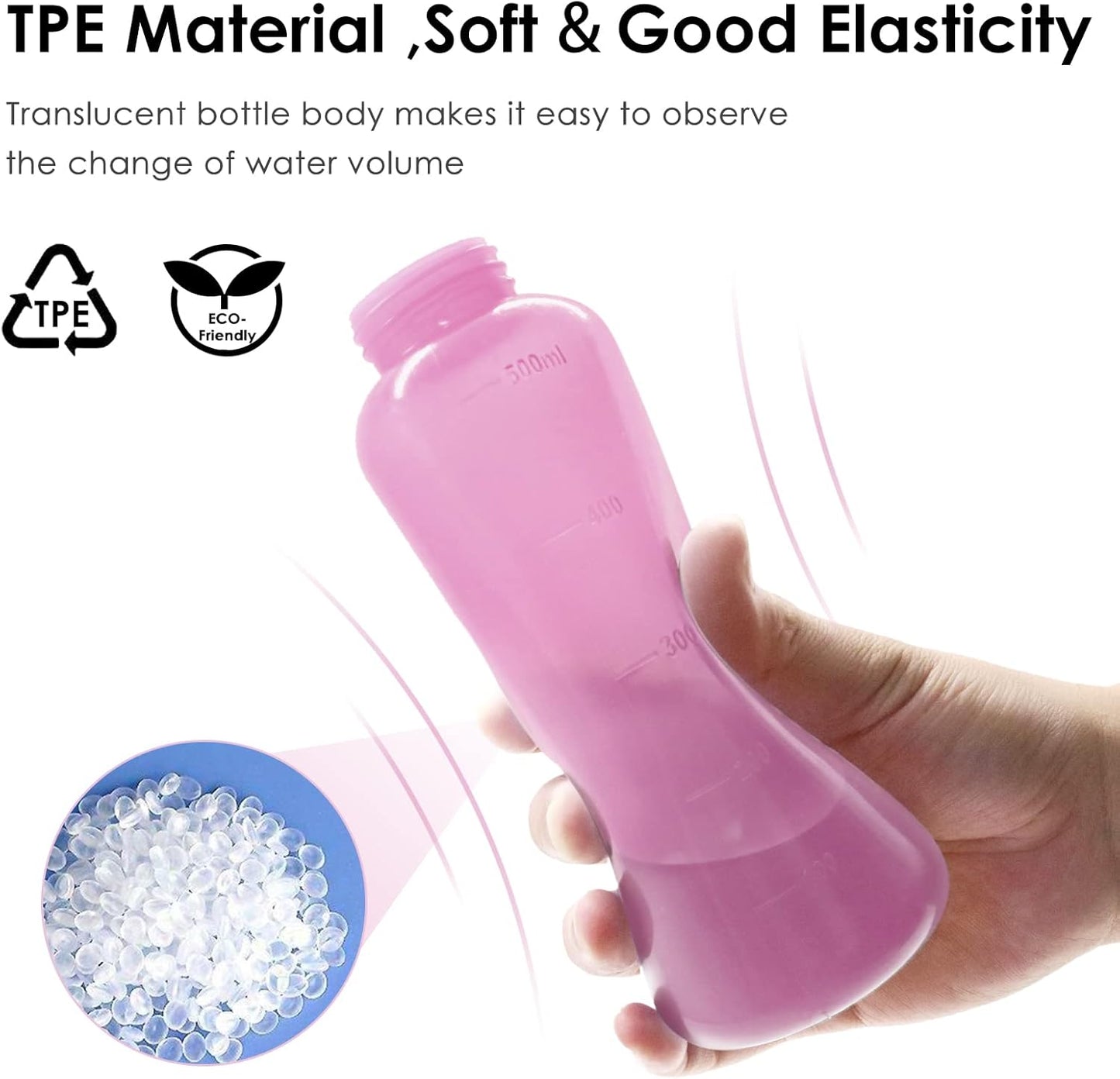 RUFCRIL Peri Bottle, Portable Travel Bidet with Bag, TPE Material Can Be Boiled, 17oz/500ml with 2 Sealing Rings,Essentials for Postpartum Perineal Care,Hemorrhoid Treatment,and Baby(Pink)