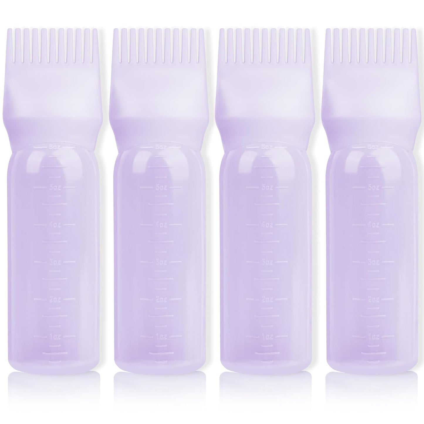 BLAAROOM Root Comb Applicator Bottle 6 Ounce, 4 Pack - Hair Oil Applicator with Root Comb Brush for Scalp Hair Oiling - Purple
