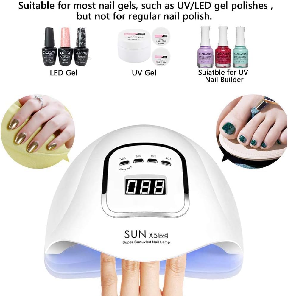 UV LED Nail Lamp 150W, Professional Nail Dryer Gel Polish Light, UV Nail Light with 4 Timer Setting, Nail Polish Curing Gel LED Dryer, Professional Nail Art Tools with Automatic Sensor (X5)