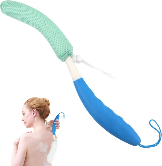 Back Scrubber for Shower，Mesh Sponge Body Shower Brush with Long Handle for Use in Shower Back Scrubber,Back Scrub for Exfoliating Body Scrubber (Blue and Green)