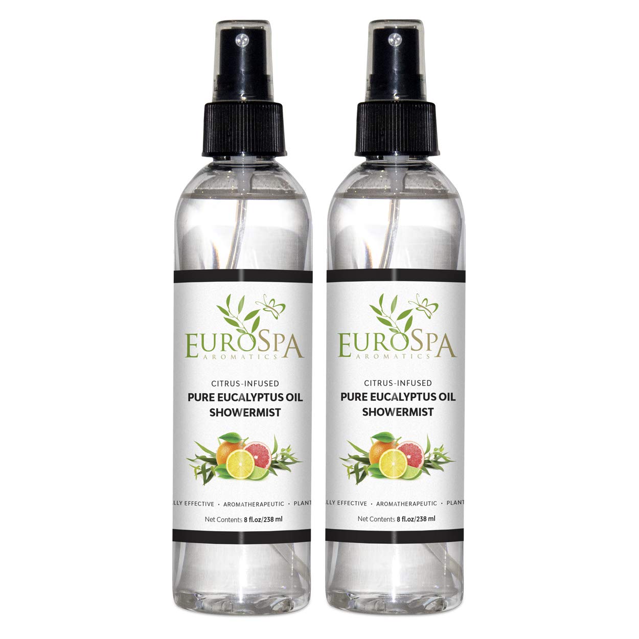 EuroSpa Aromatics Pure Eucalyptus Oil ShowerMist and Steam Room Spray, All-Natural Premium Aromatherapy Essential Oils - Citrus Infused, 8oz, 2 Pack