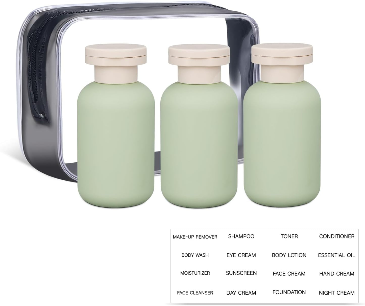 ASEVAT 3.4 oz Travel Bottles for Toiletries, Leak Proof Squeeze Bottles Refillable, Plastic Bottles with Caps for Shampoo, Lotion, Cream, Conditioner and Liquids (3 Pcs)