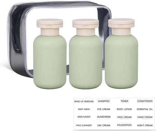 ASEVAT 3.4 oz Travel Bottles for Toiletries, Leak Proof Squeeze Bottles Refillable, Plastic Bottles with Caps for Shampoo, Lotion, Cream, Conditioner and Liquids (3 Pcs)