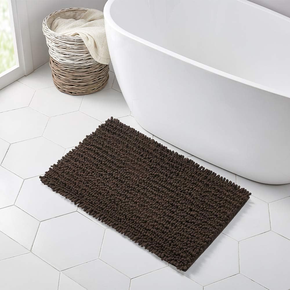 Walensee Bathroom Rug Non Slip Bath Mat (36x24 Inch Brown) Water Absorbent Super Soft Shaggy Chenille Machine Washable Dry Extra Thick Perfect Absorbant Best Large Plush Carpet for Shower Floor