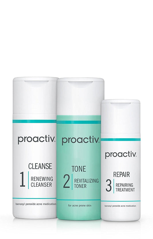 Proactiv 3 Step Acne Treatment - Benzoyl Peroxide Face Wash, Repairing Acne Spot Treatment for Face and Body, Exfoliating Toner - 30 Day Complete Acne Skin Care Kit