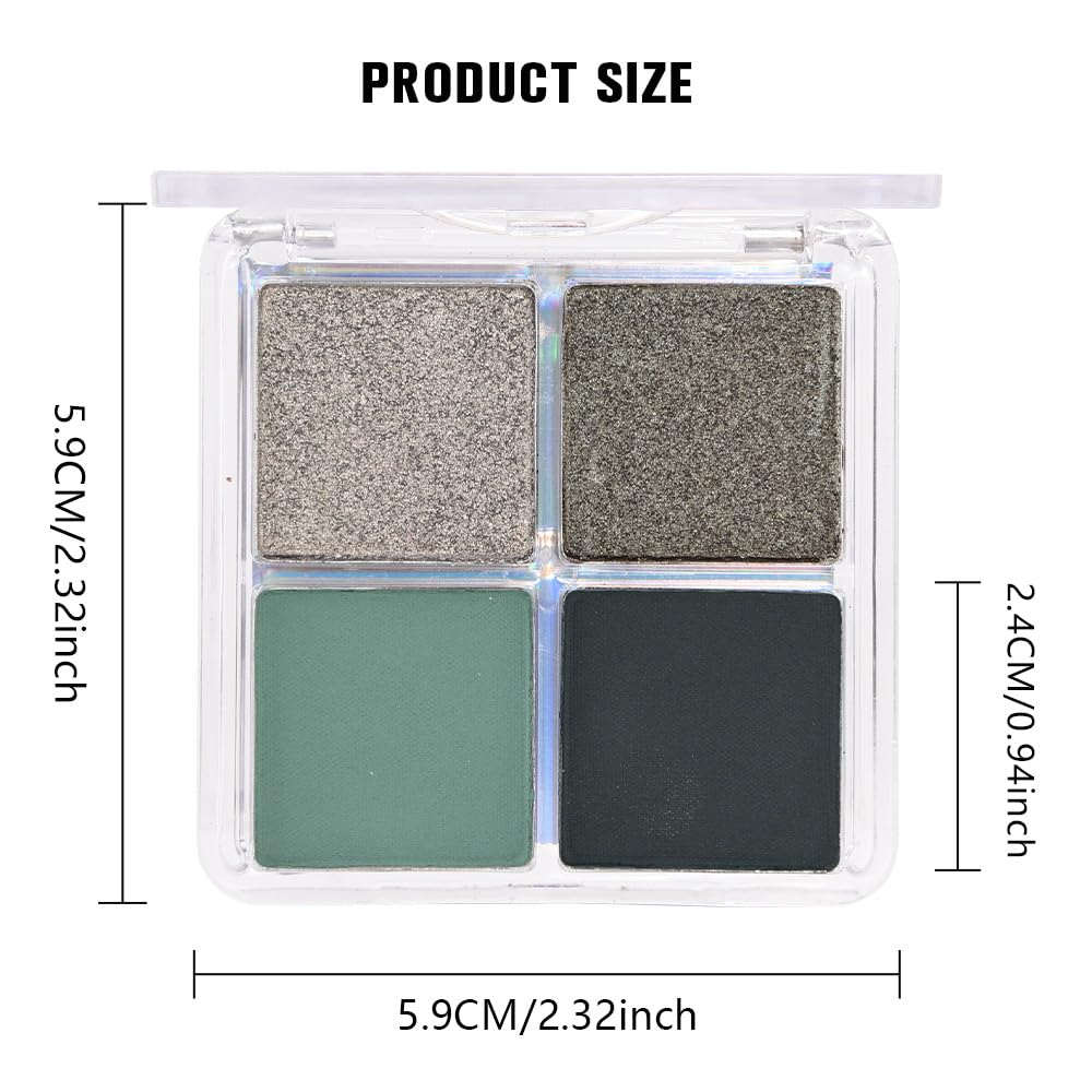Kaely Powder Eyeshadow Quad, Matcha Green Matte Glitter Eyeshadow Palette Makeup, Neutral Eye Shadow Palette for Older Women Pigmented Waterproof, sombras para ojos, Blendable, Cruelty-free, 12