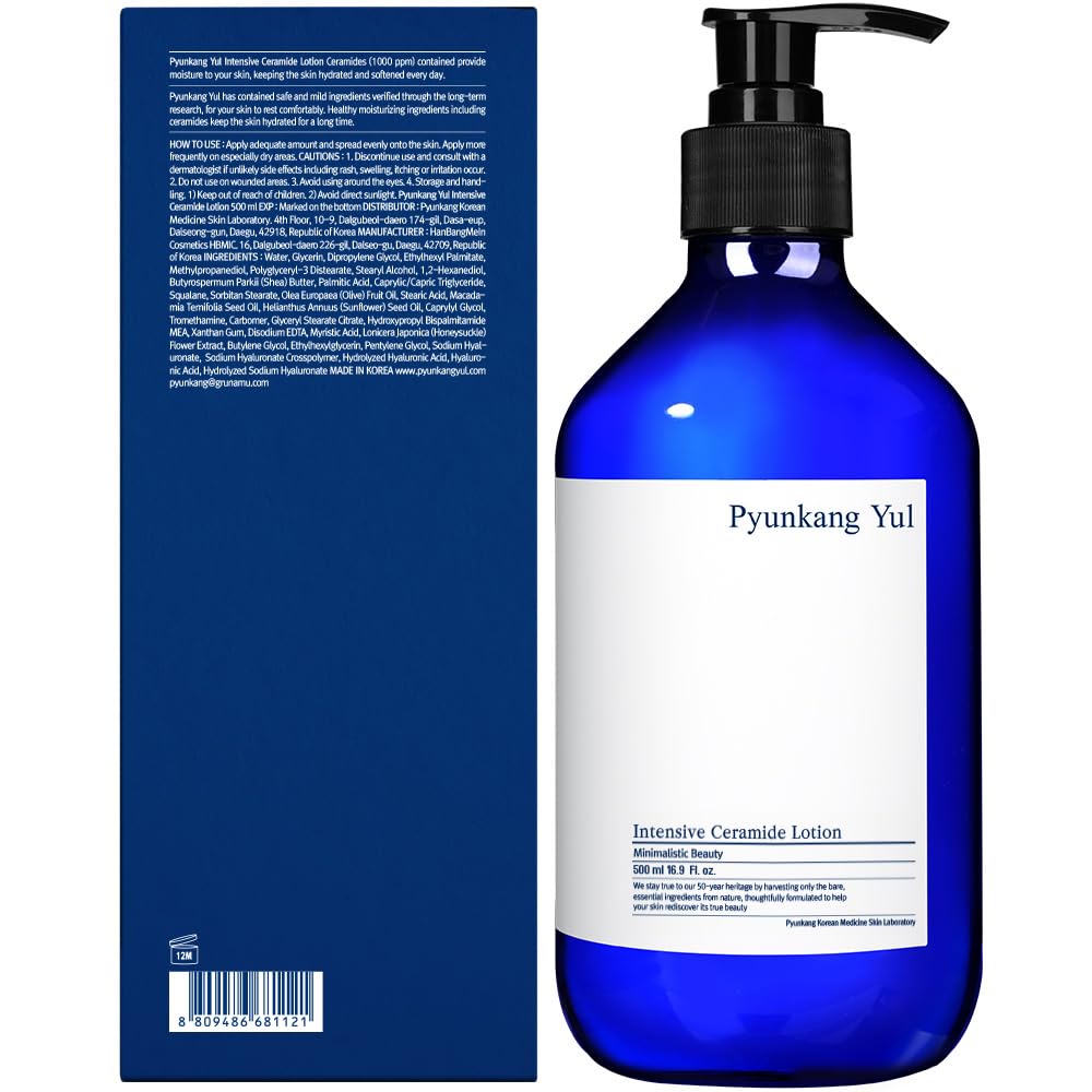 Pyunkang Yul Intensive Ceramide Lotion - Fragrance Free Face and Body Moisturizing Lotion - Hyaluronic Acid Moisturizer for All skin - Natural Ingredients Olive Oil, Shea Butter - 16.9 Fl. Oz
