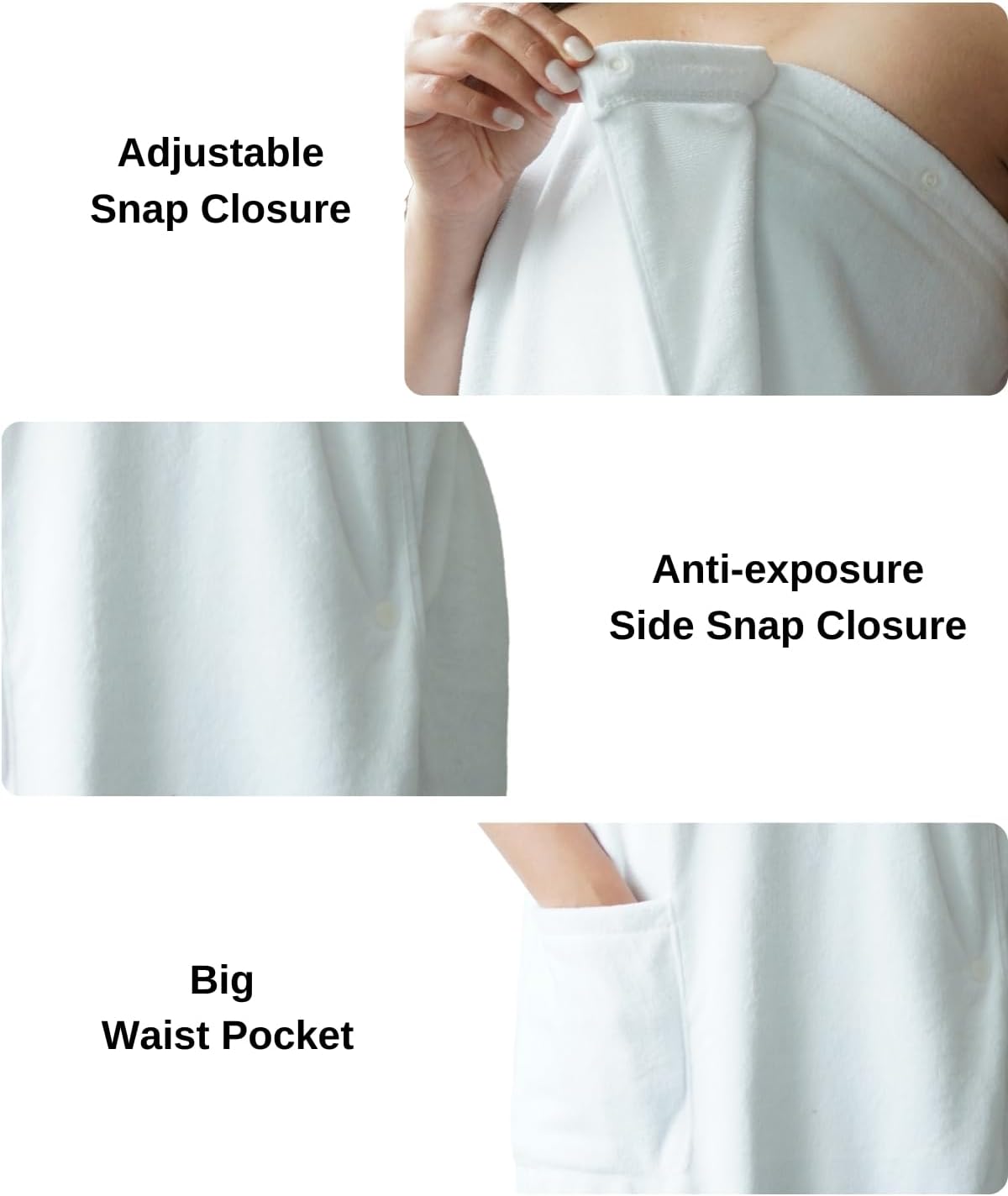 Efforest Towel Wrap For Women, Lightweight Quick Dry Wrap Towel Full Length - Adjustable Beach & Pool Bathrobe with Pocket, White-S/M