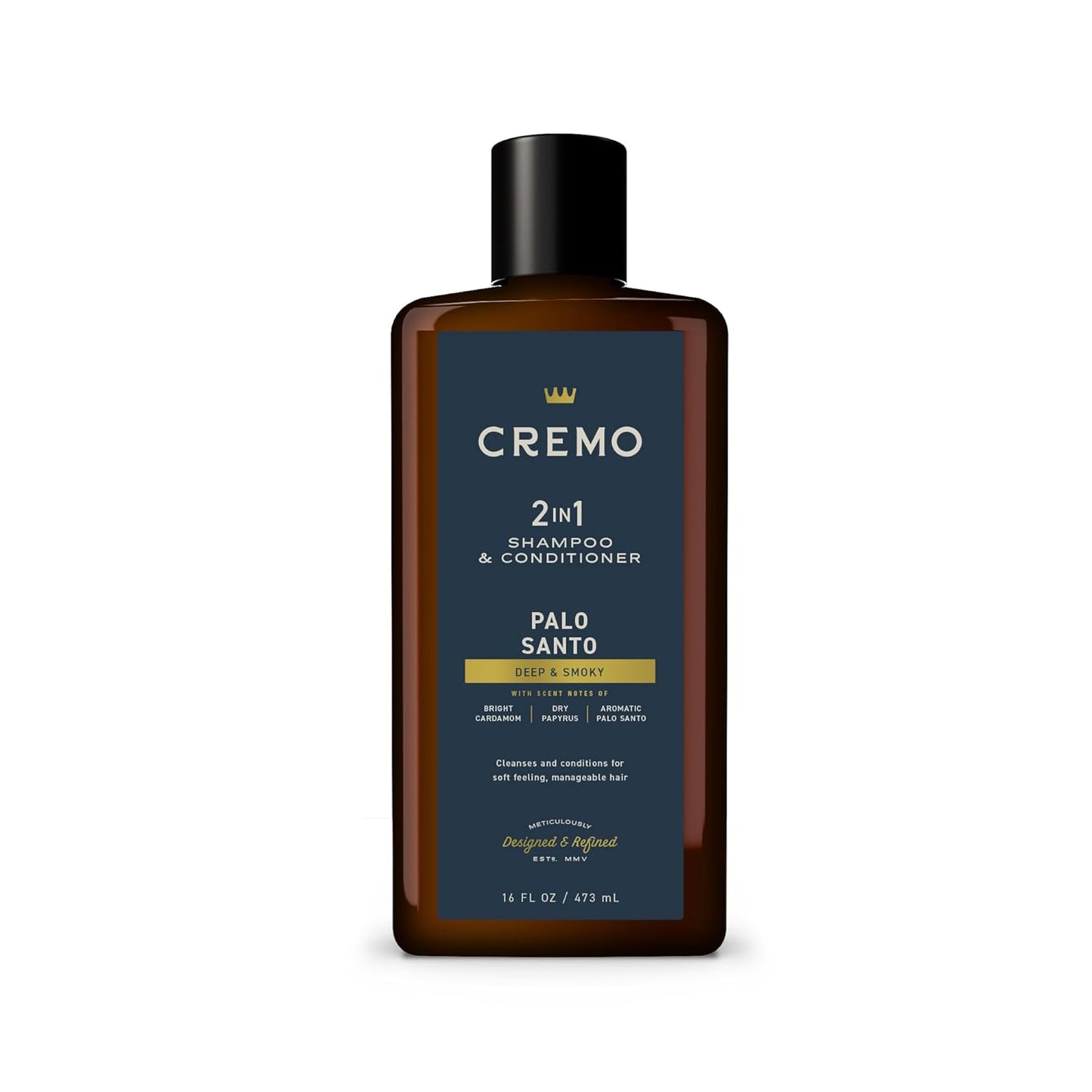 Cremo Palo Santo Barber Grade 2-n-1 Shampoo & Conditioner, Notes of Bright Cardamom, Dry Papyrus and Aromatic Palo Santo,16 Fl Oz
