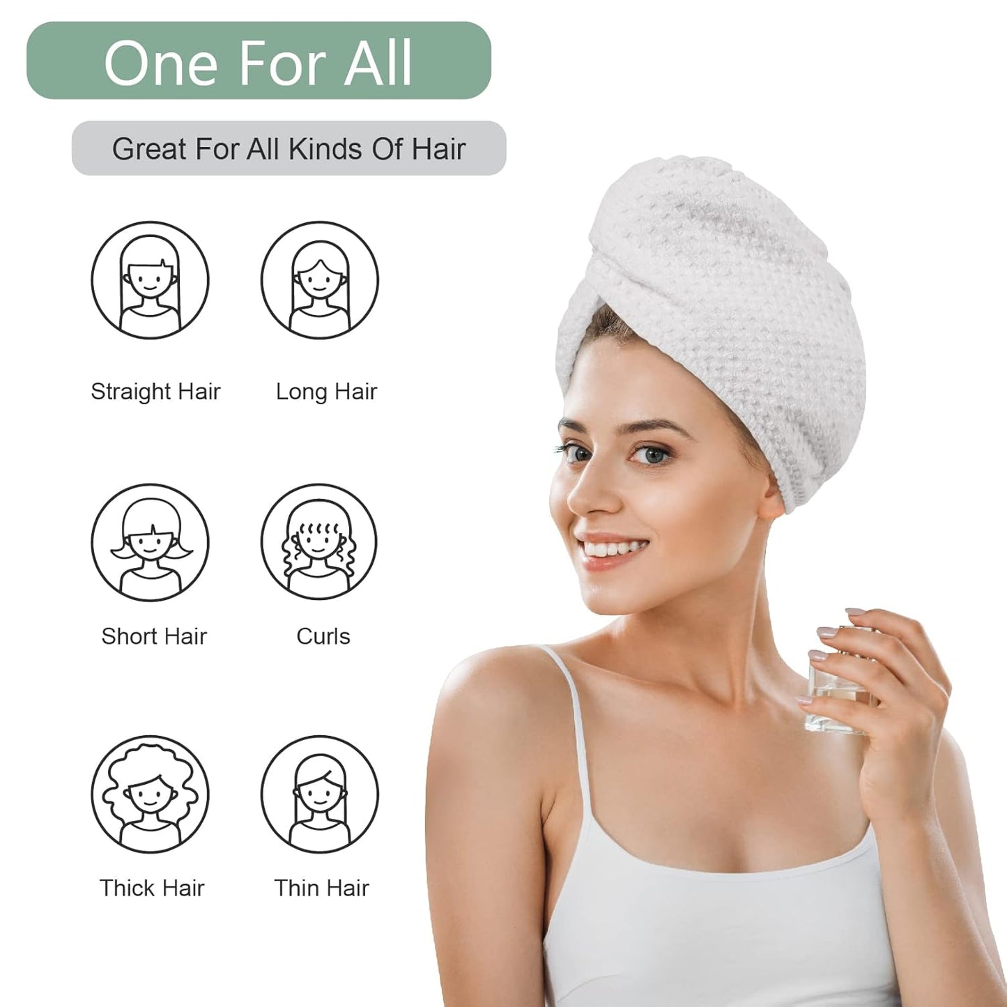 Microfiber Hair Drying Towel - 2Packs Waffle Long Hair Head Turban Wraps Terry Cloth Fast Absorbent Dry Anti Frizz Twist Plopping Curly Shower Turban for Women Wet Hair (White)