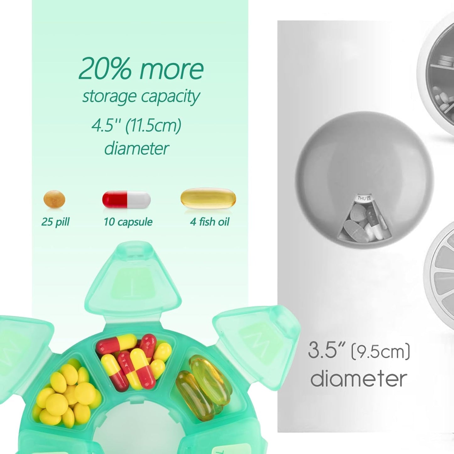 Round Weekly Pill Organizer, TPU Rubberized, Travel Pill Container 7 Day, with 7 Large Compartments, Great for Daily Vitamins & Supplements, Cute Pill Case with Large Letters and Braille (Rose)