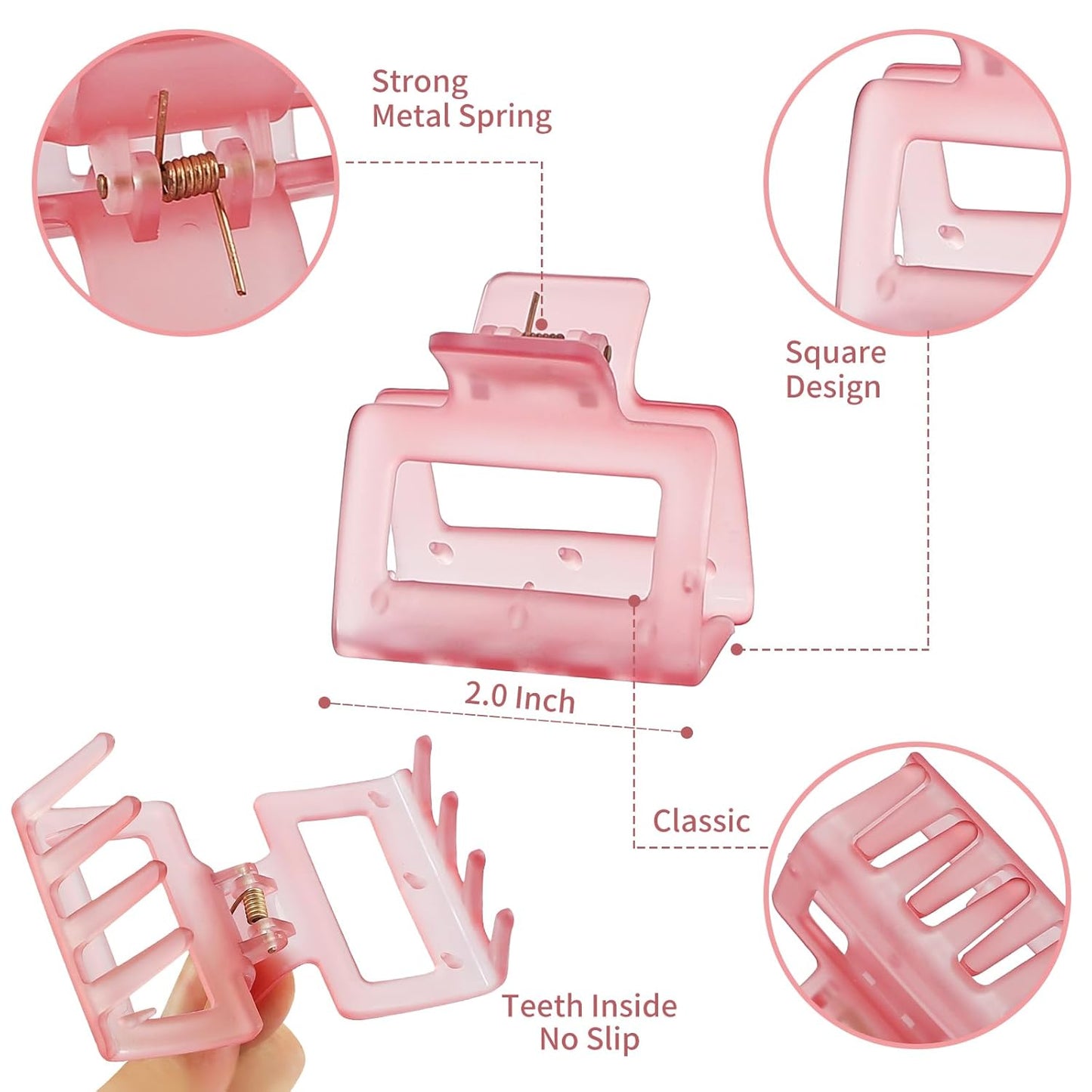 2 Inch Medium Hair Claw Clips 12 Pcs Square Hair Clips for Thin Hair Matte Nonslip Acrylic Banana Jaw Clips Bulk Hair Accessories for women and Girls- Ice Cream