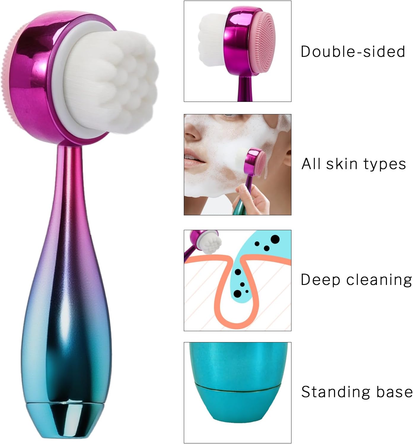 Face Brush 2 in 1, Facial Cleansing Brush Double Sides, Facial Exfoliation Scrub Brush Silicone Manual Face Scrubber Brush for Gentle Deep Pore Cleansing, Skincare (Blue, 1 Pack)