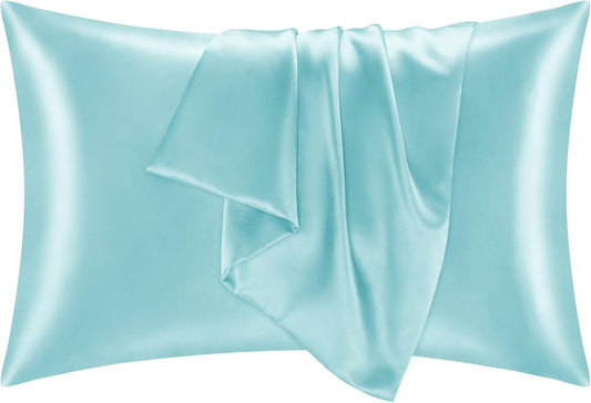 BEDELITE Satin Pillowcase for Hair and Skin, Super Soft and Cooling Similar to Silk Pillow Cases 2 Pack with Envelope Closure, Gift for Women Men(20"x36" King Size, Blue)