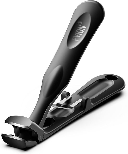 FVION Angled Toenail Clippers for Thick Nails – Extra Large Nail Clippers for Seniors, Heavy Duty Toe Nail Cutter for Men & Women with Catcher and Easy Grip Handle - Black