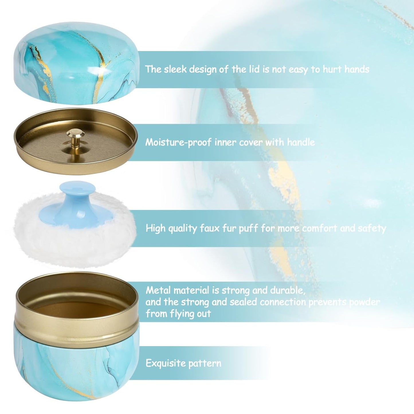 Powder Puff and Powder Container for Body Dusting Powder Case with Puff for Baby and Women,Loose Powder Containers with Puff for Travel (Cyan1.0)