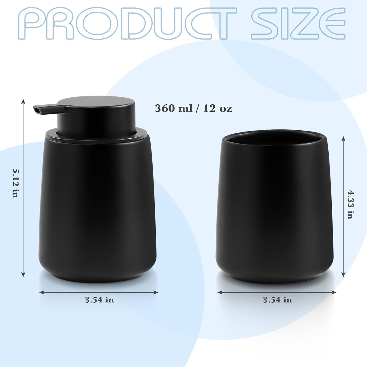 Ceramic Foam Soap Dispenser 2 Pack, 12oz Matte Black Lotion Hand Sanitizer Soap Dispenser with Easy-to-Press Pump for Bathroom & Kitchen Countertop Refillable