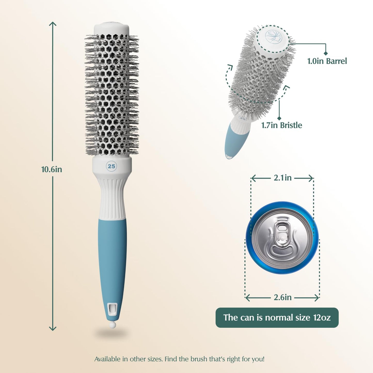 Round Brush for Blow Drying - Extra Small Ceramic Thermal Ionic Roller Brush for Sleek, Salon Blowout - Lightweight Round Hair Brush for Precise Styling and Manageable Hair (Bristle 1.7in, Barrel 1in)