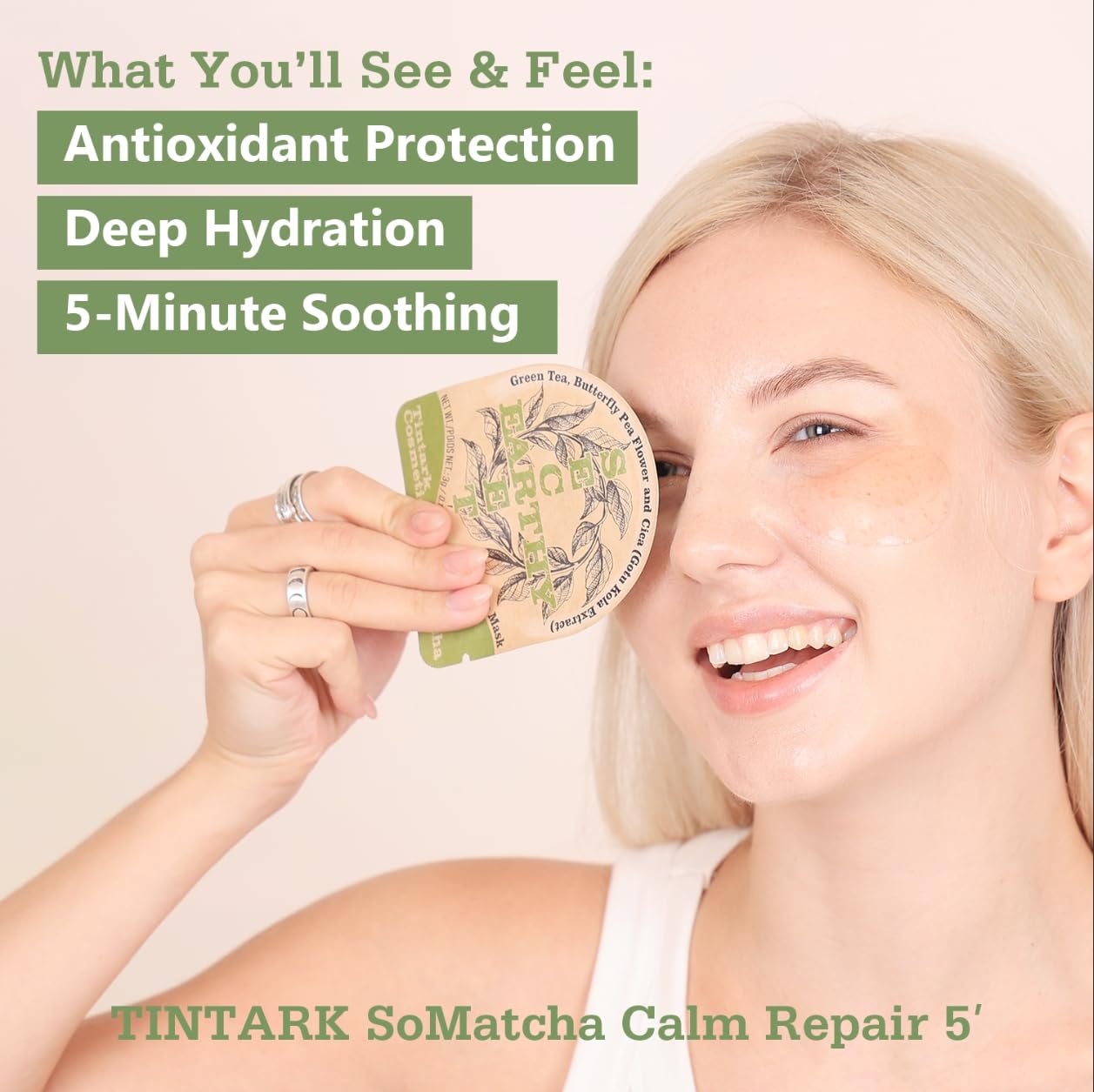 SoMatcha Calm Repair 5′ Hydrogel Under-Eye Patches, 28 Pairs — 5-Minute Soothing, Antioxidant Support & Deep Hydration — Ophthalmologist Tested