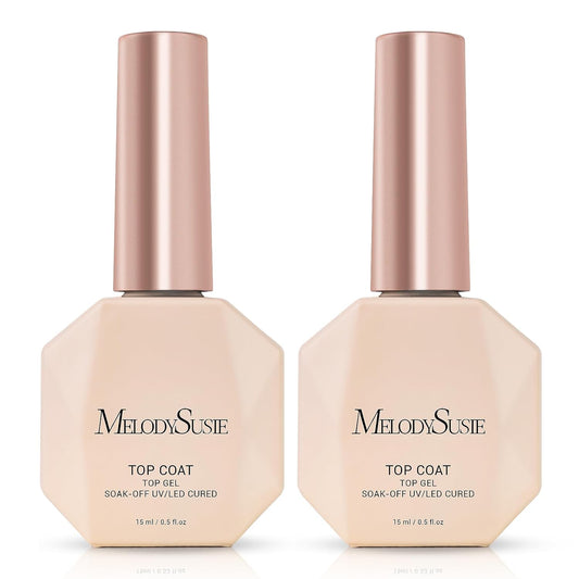MelodySusie No Wipe Glossy Top Coat Long Lasting Shine Finish Soak Off UV LED Nail Lamp Nail Polish Art Design Manicure Kit Perfect Gifts for Women Girls 2 Pcs 15ml Clear