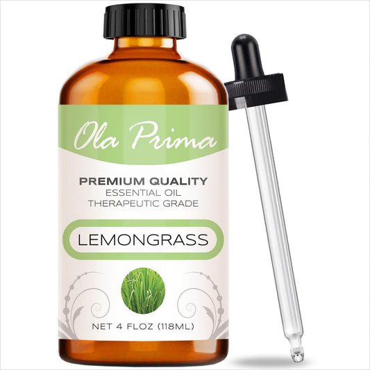 Ola Prima Lemongrass Essential Oil 4 oz Lemon Grass Essential Aromatherapy Oil for Skin, Hair and Diffuser