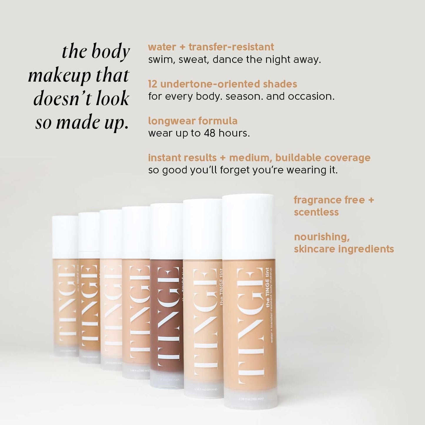 Tinge Tint Body Makeup, Lasts Up to 48 Hours, Medium Coverage Cream With Amino Acids, Hyaluronic Acid & Lysine, Semi Matte Finish, Water & Transfer Resistant, Vegan, 3.38 Fl Oz Tube - Deep Cool