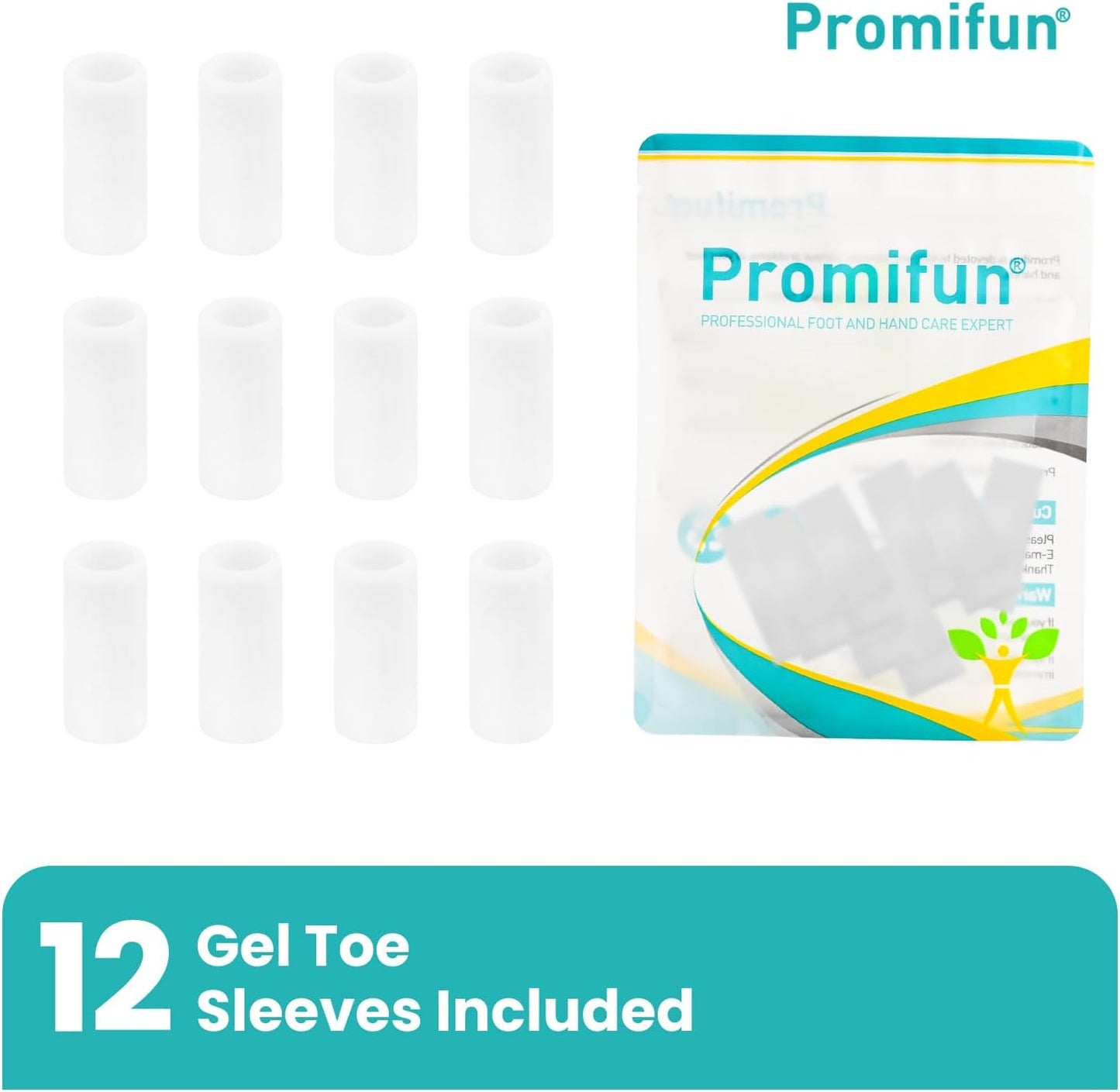 Silicone Toe Protectors – 12 Pack Silicone Toe Sleeve for Hammer Toes, Corns, Calluses, Blisters – Soft Gel Toe Tube Pads for Pain Relief(Clear)