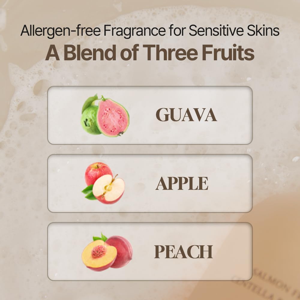 HEVEBLUE Salmon Fruity Centella Body Wash - Sensitive Skin, Korean Skincare, Bodycare, Hypoallergenic, Allergen-free Fragrance, PDRN, Salmon PDRN, Moisturizing, Natural Surfactants, K-Beauty