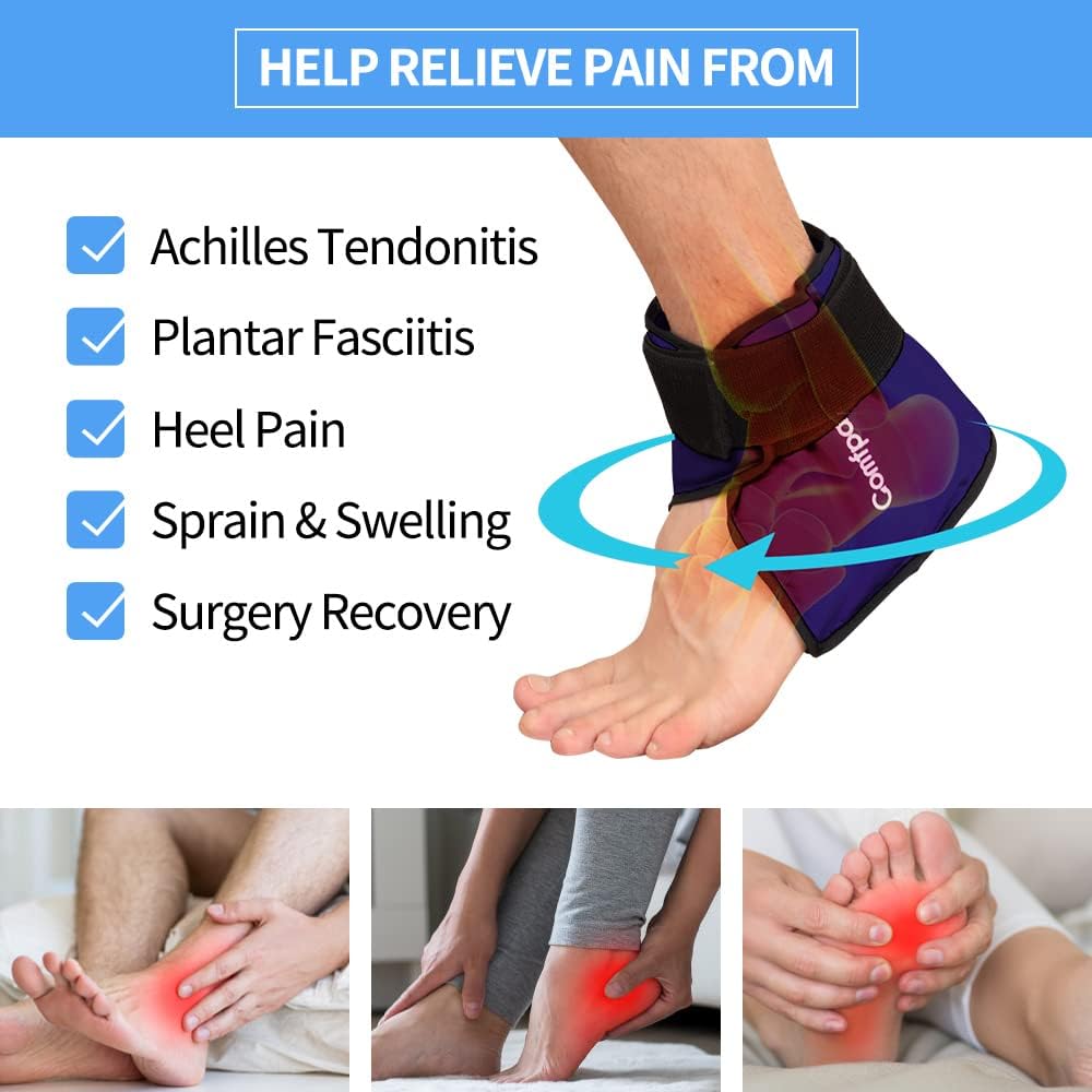 Ankle Ice Pack Wrap Heel Ice Pack for Pain Relief, Hot Cold Therapy Cold Pack for Plantar Fasciitis, Achilles Tendonitis, Ankle Sprain, Foot Pain, 2Packs