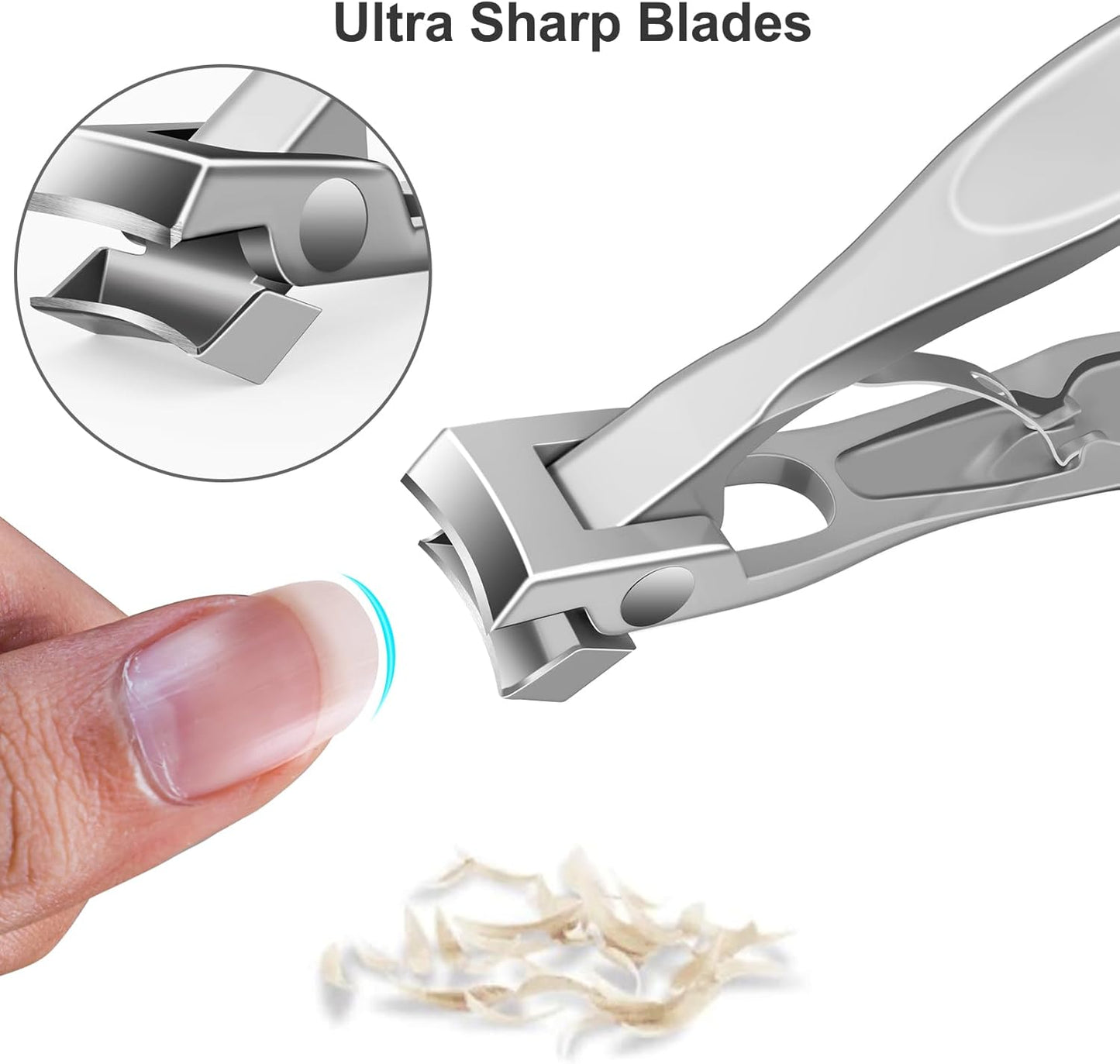 Nail Clippers for Thick Nails - Ultra Sharp, Wide Jaw Opening, Anti-Splash Fingernail and Toenail Clippers with Catcher for Seniors, Men & Women, Silver