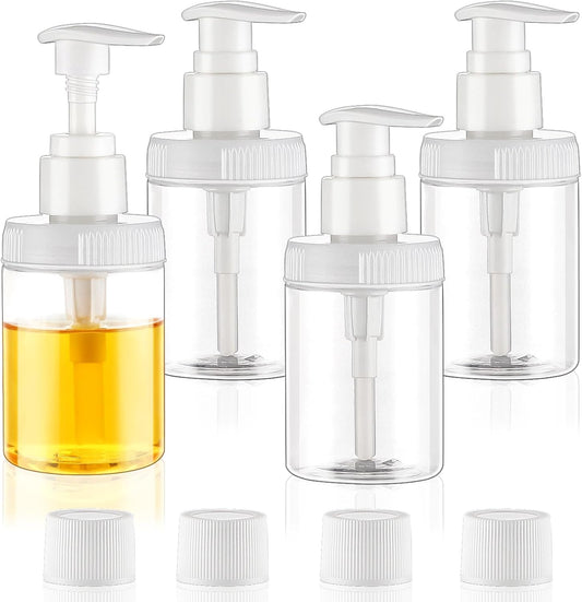 Cosywell Pump Bottle Dispenser 4oz/120ml 4 Pack Plastic Lotion Dispenser Wide Mouth Jar Style Empty Refillable Bathroom Shower Containers for Shampoo Conditioner Body Wash(Clear)