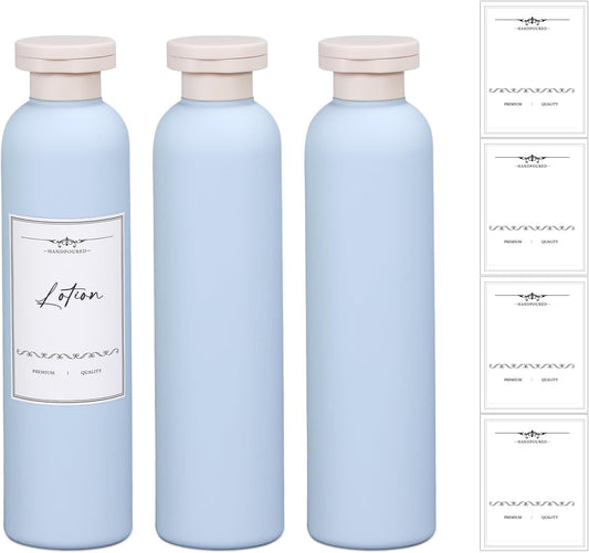 8.8oz Travel Essentials Shampoo Bottles for Toiletries,Empty Plastic Squeeze Bottles with Flip Cap for Toiletries Travel Size Shampoo and Conditioner (3 pack, bule)
