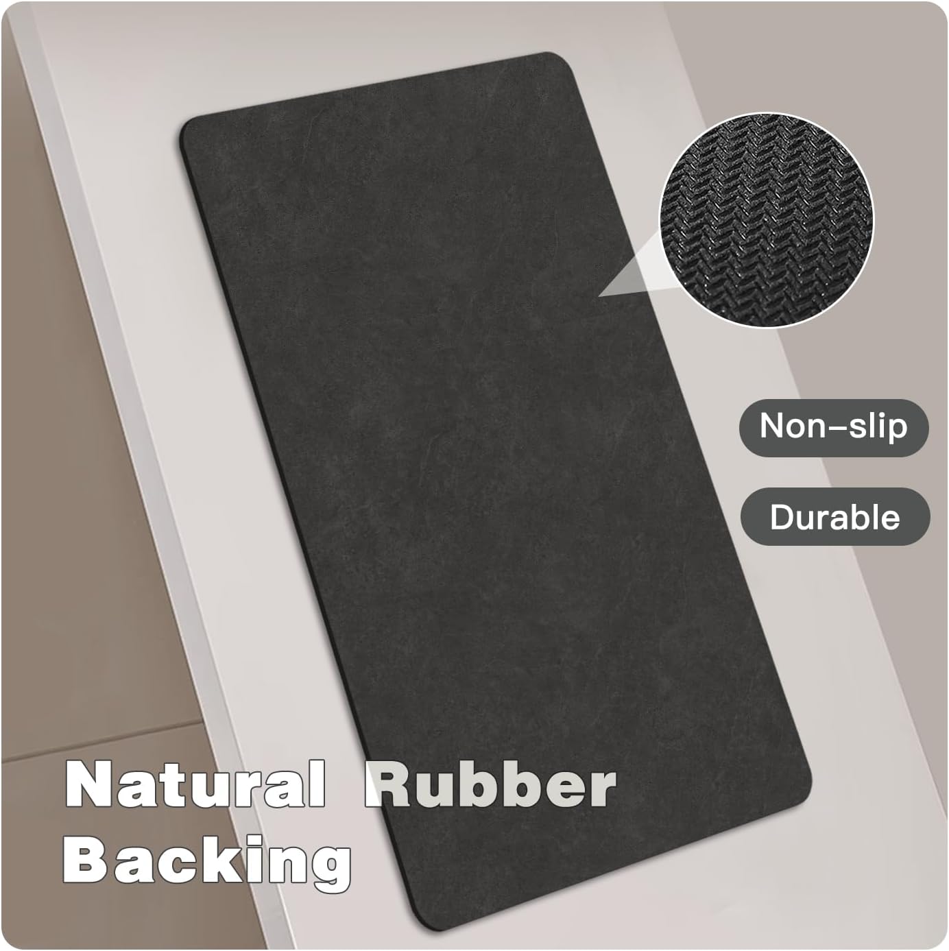 Black Bath Mat, Small Bathroom Rugs Non Slip Washable Thin Absorbent Quick Dry Bath Mat Fits Under Door Bathroom Floor Mat Perfect for Bath, Shower, or Sink 12"x12" Black