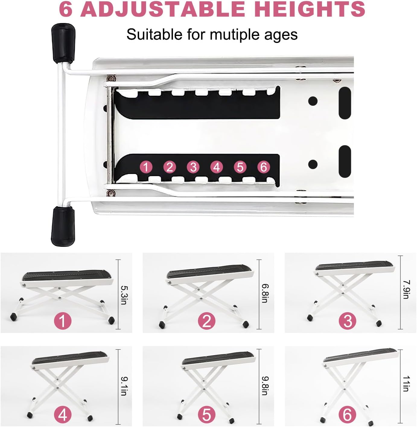 Pedicure Foot Rest, Adjustable Foot Stand with Non-Slip, Toe Separator - Easy at Home, No More Bending or Stretching, Beauty Pedicure Kit, White