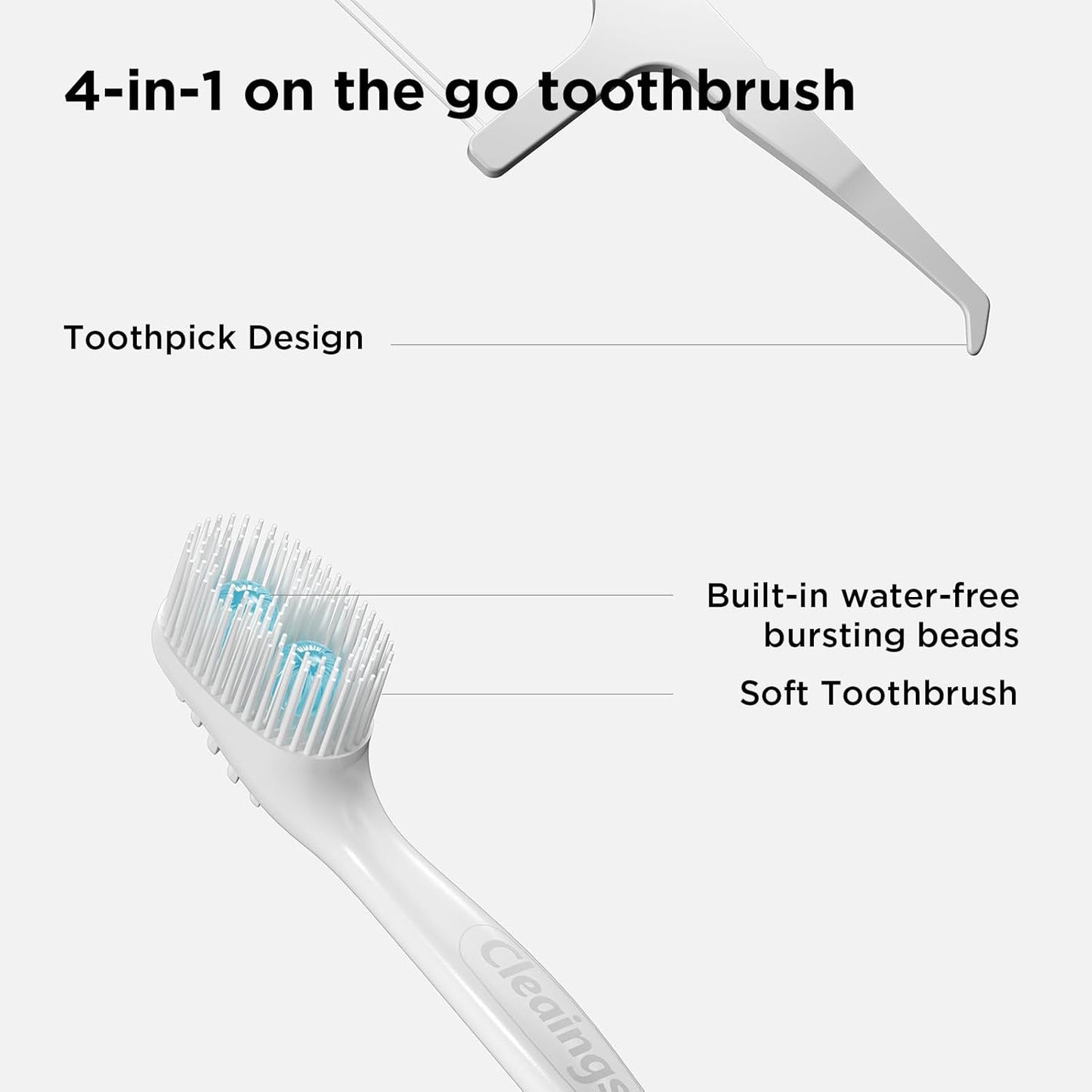 cleaings® Disposable Toothbrushes with Toothpaste - 4-in-1 Mini Travel Toothbrushes, Built-in Tongue Scraper, Floss & Picks for On-The-Go, Camping, Work (Mint)