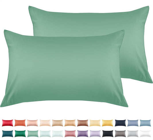 Warmstar Cotton Pillow Cases Queen Size Set of 2, 600 Thread Count Pillowcases 20x30 Inches, Soft Long Staple Cotton Pillowcases Breathable with Envelope Closure,Zephyr Green