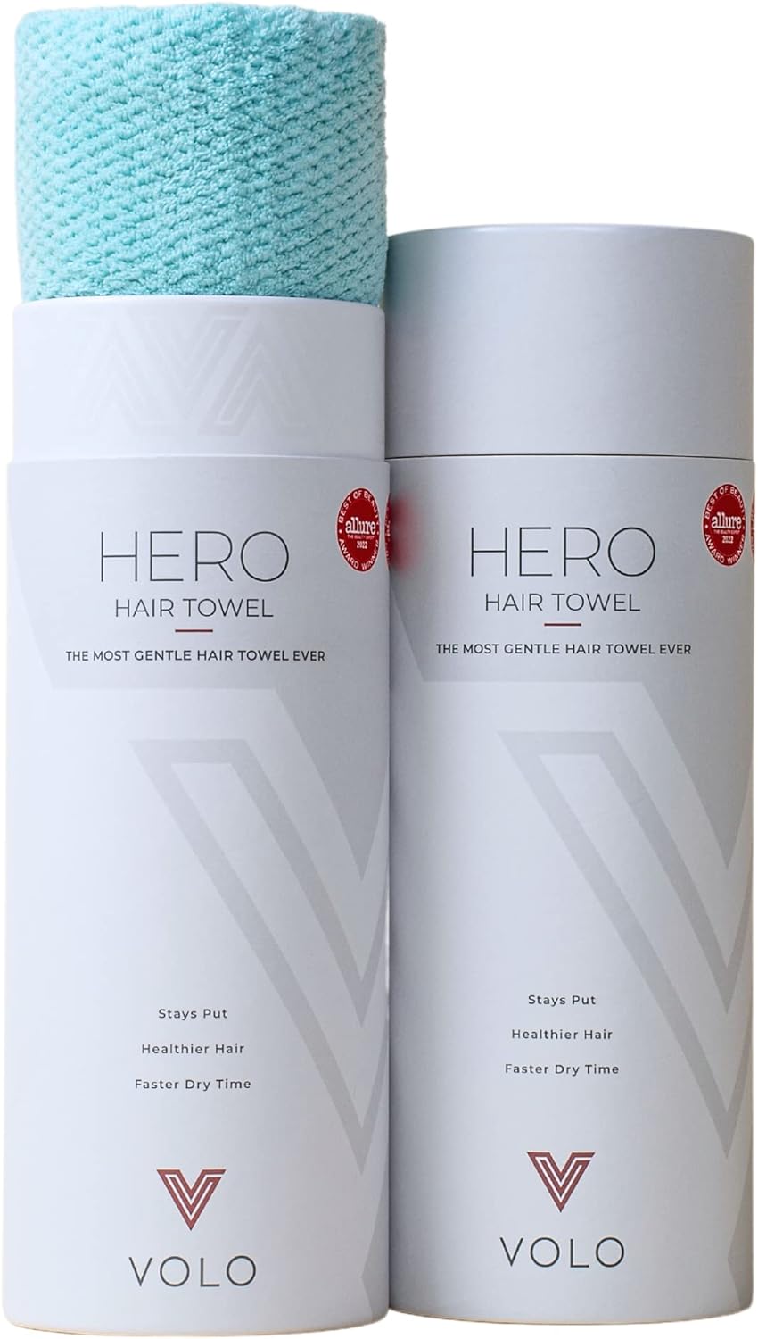 VOLO Hero Capri Blue Hair Towel | Ultra Soft, Super Absorbent, Quick Drying Nanoweave Fabric | Reduce Dry Time by 50% | Large Towel Wrap for All Hair Types | Anti Frizz & Anti Breakage | Microfiber