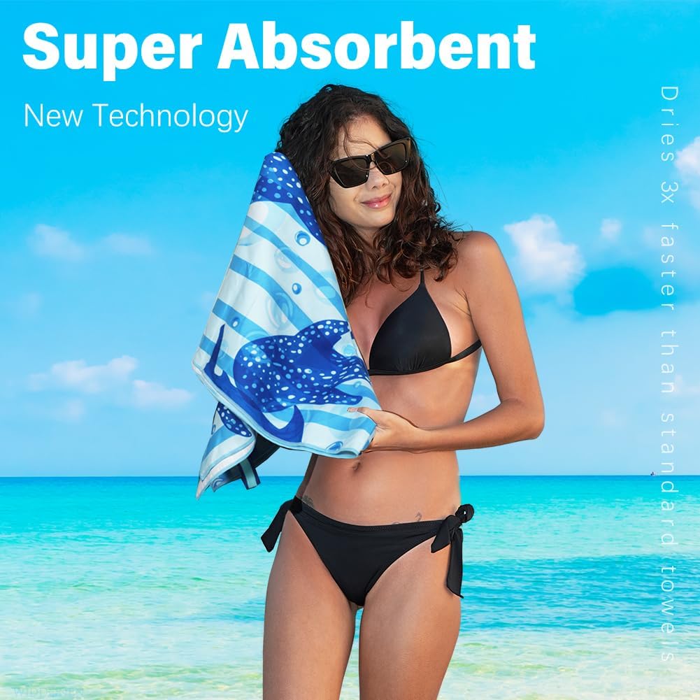 Lightweight Thin Microfiber Beach Towel Sand Free Quick Dry Absorbent Compact Soft Pool Swim Travel Towels Extra Large Oversized Beach Accessories Packable Essentials Stuff Gifts for Adult 32*71 Inch