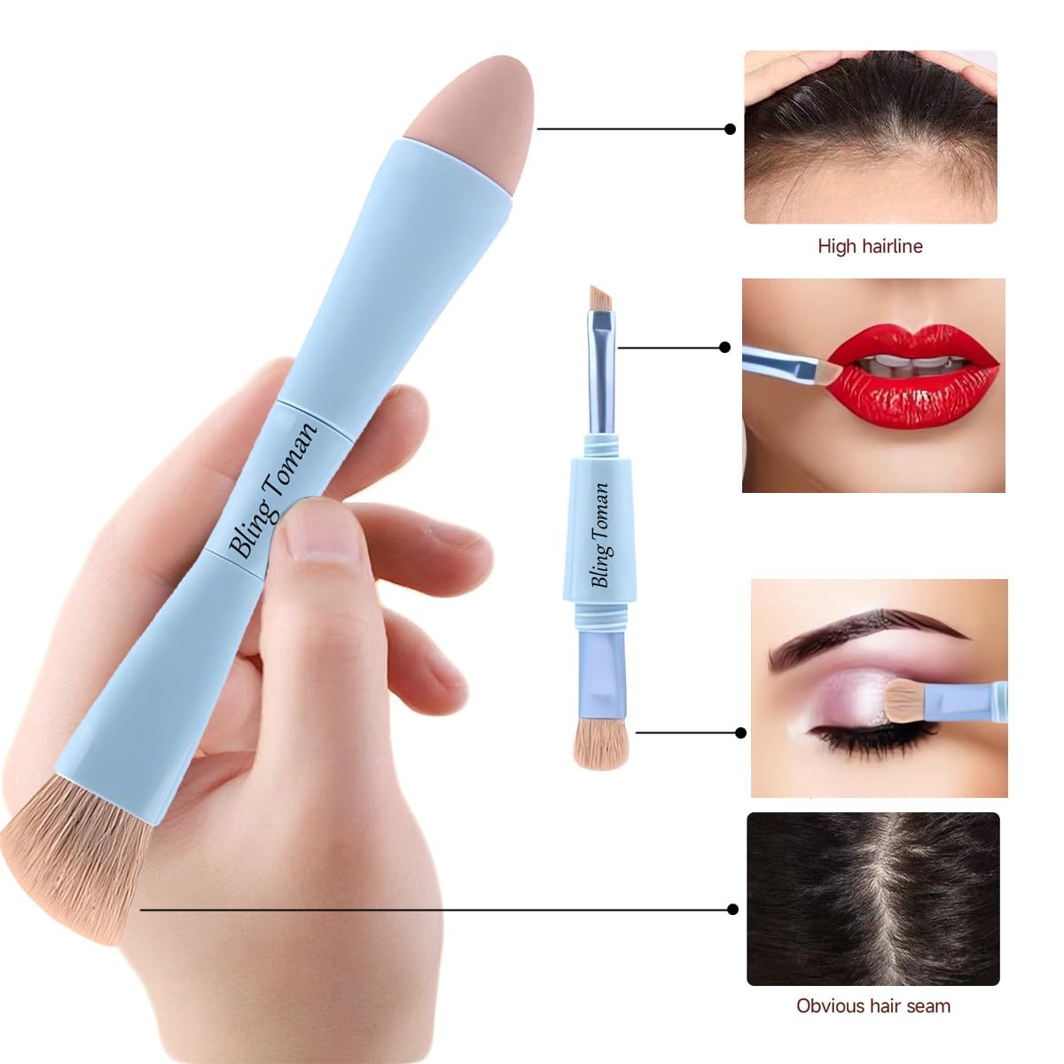 Dual-Ended Hairline Powder Brush Concealer Brush Precision Makeup Brush Set with Sponge Tip for Seamless Blending Hair Touch Up And Contouring Blending (Four Ended Brush)