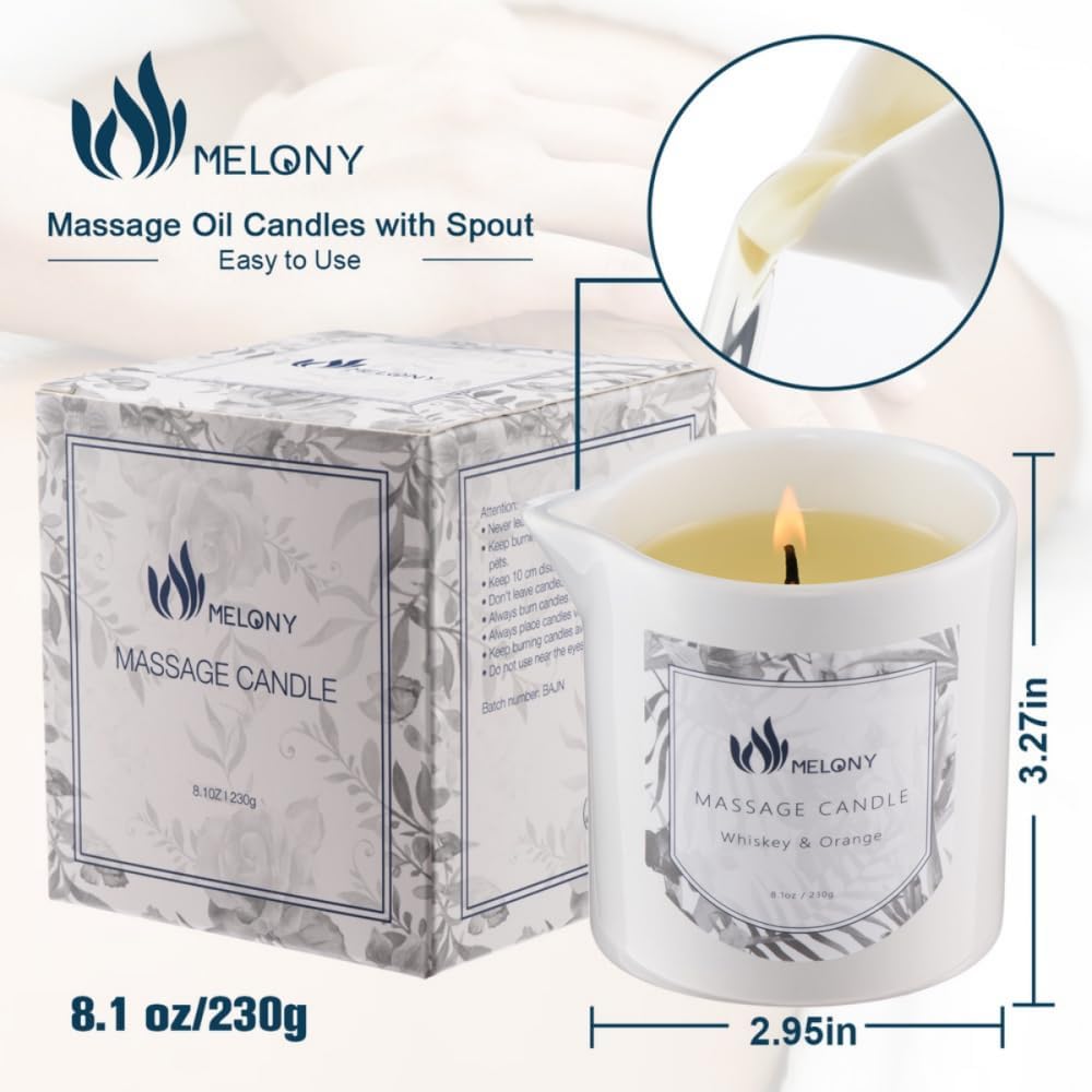 MELONY Massage Candle | Elevate Your Home Spa with Our Luxurious Body Oil Candle | 8.1oz (Whiskey & Orange)