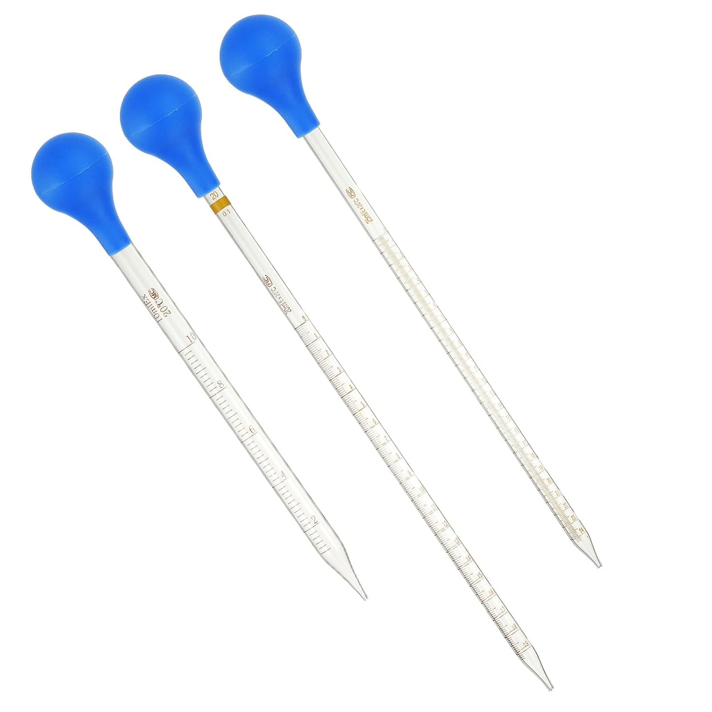 PATIKIL Graduated Dropper Pipettes Kit, 3 Pack 10ml/20ml/25ml Borosilicate Glass Pipette with Rubber Squeeze Bulb for Transfer Liquid for Lab, Chemistry